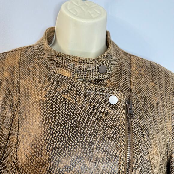 Free People We the Free Fenix Snake Skin Vegan Leather Moto Jacket Distress M - Picture 7 of 13